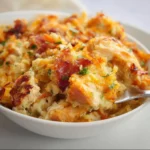 Delicious Crack Chicken Casserole topped with cheese and herbs
