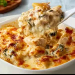 Creamy Chicken and Cheese Casserole 3 Creamy chicken and cheese casserole topped with crispy breadcrumbs