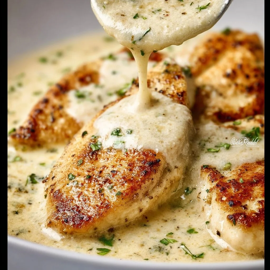 Creamy garlic parmesan chicken served with herbs and spices