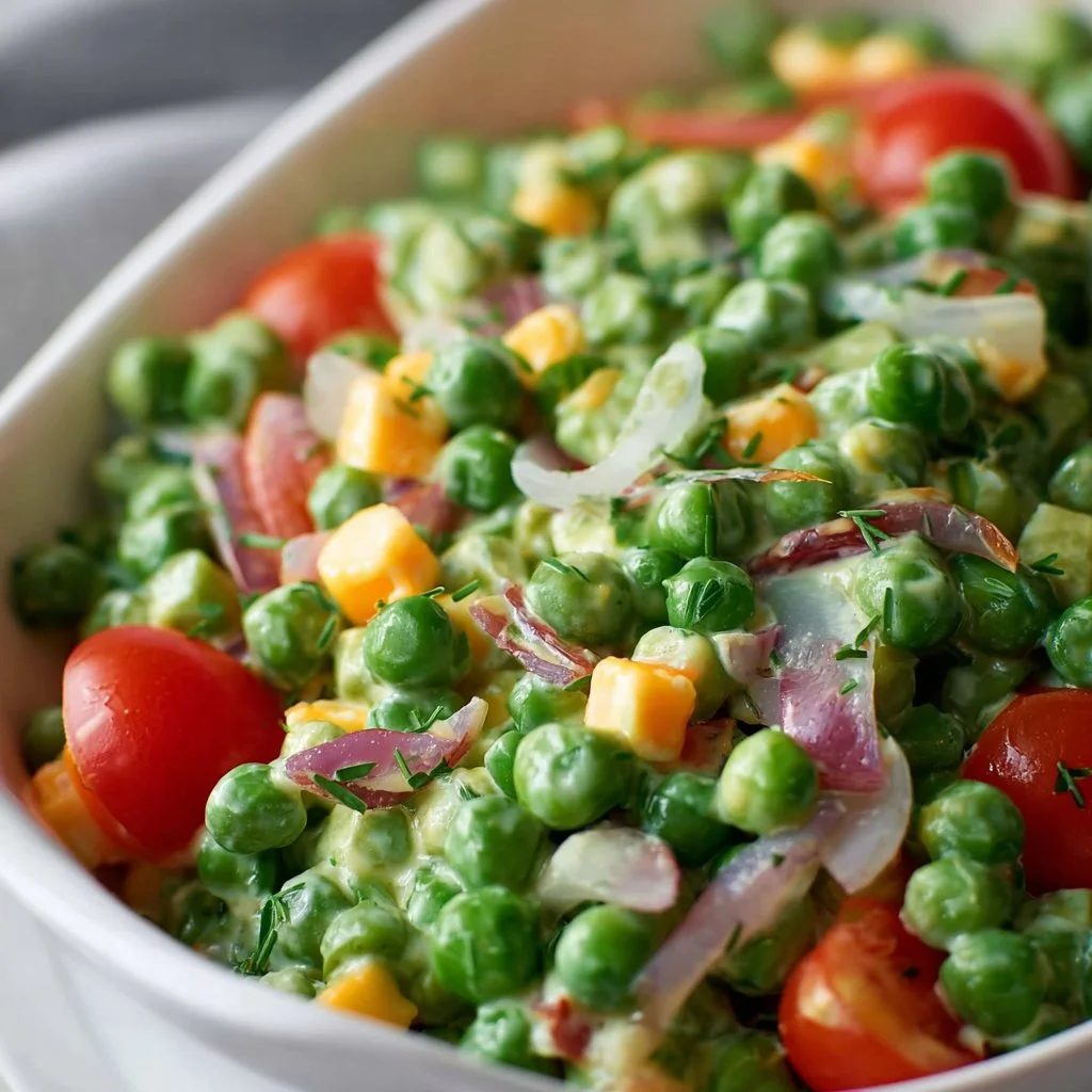Delicious Dublin Pea Salad with fresh peas, herbs, and vibrant ingredients.