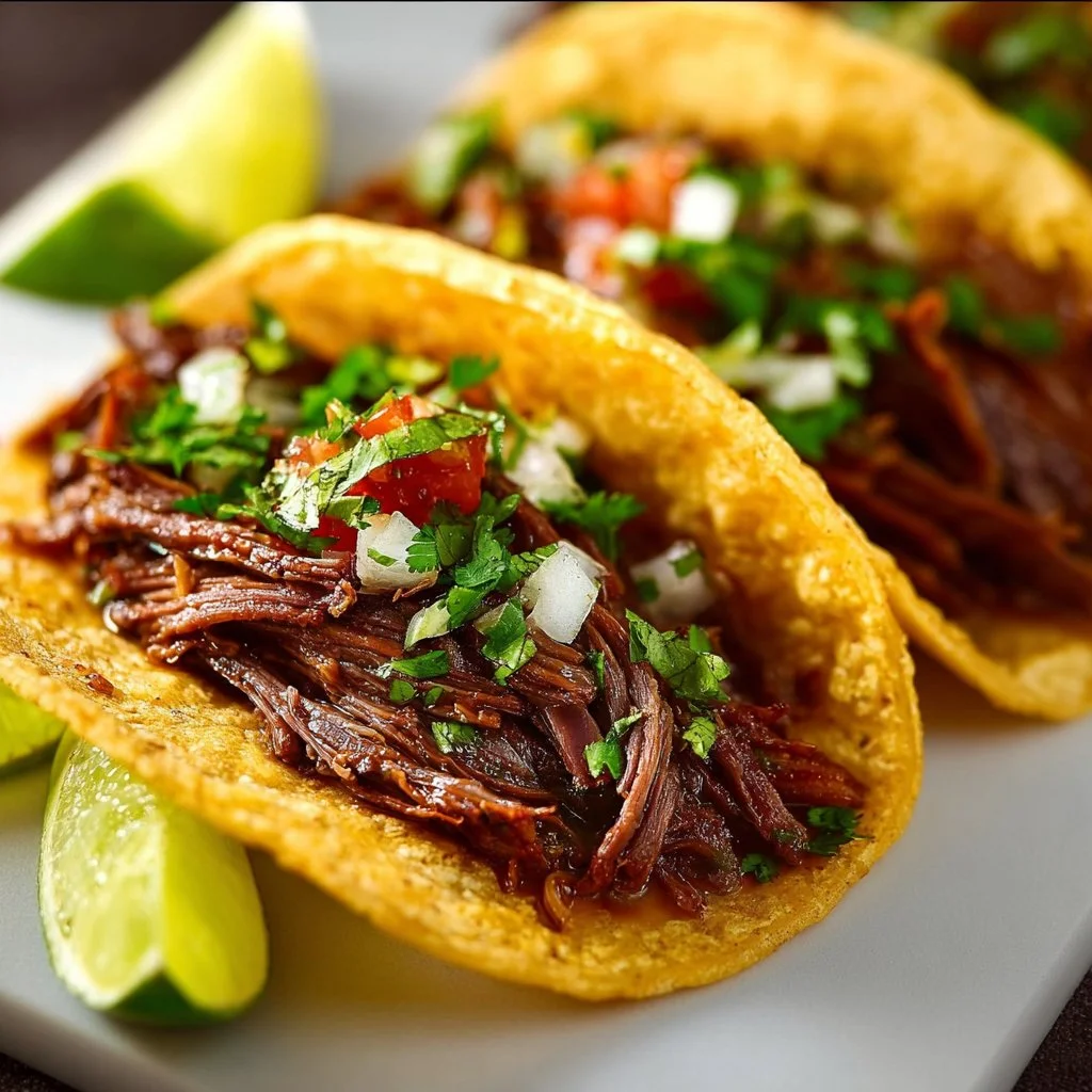 Delicious easy chuck roast tacos garnished with fresh toppings