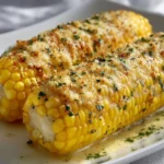 Delicious Garlic Parmesan Corn on the Cob garnished with herbs