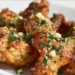Delicious Garlic Parmesan Wings served crispy and topped with cheese