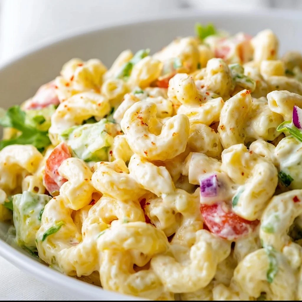 Gordon Ramsay's delicious macaroni salad with fresh ingredients and creamy dressing