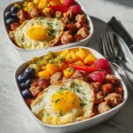 High protein freezer friendly breakfast bowls ready for a healthy morning meal