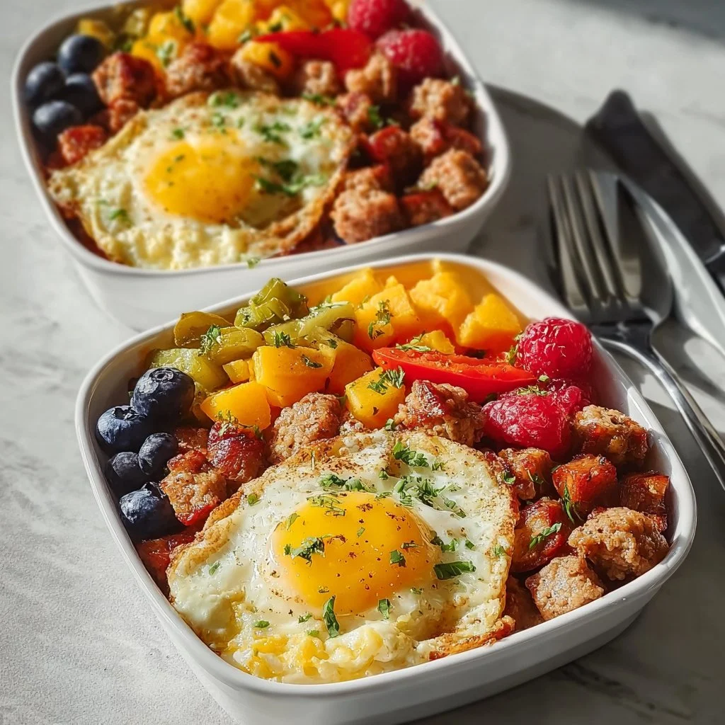 High protein freezer friendly breakfast bowls ready for a healthy morning meal