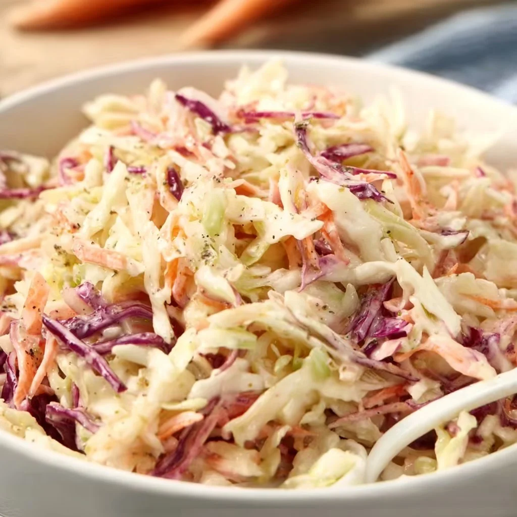 Bowl of homemade coleslaw with fresh ingredients