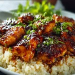 Delicious Honey BBQ Chicken served over fluffy rice