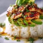 Honey Lime Chicken served with Avocado Rice Stack in a colorful dish