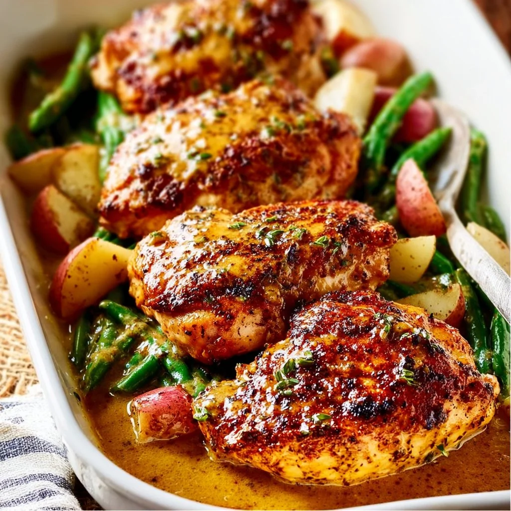 Delicious honey mustard chicken served on a plate with side vegetables