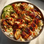Honey Sriracha Chicken Rice Bowls 3 Delicious Honey Sriracha Chicken Rice Bowl served with fresh vegetables
