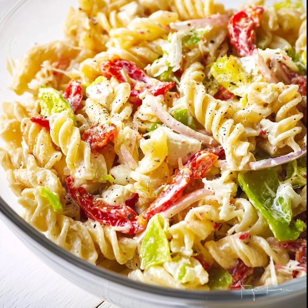 Delicious Italian Grinder Pasta Salad with fresh vegetables and herbs