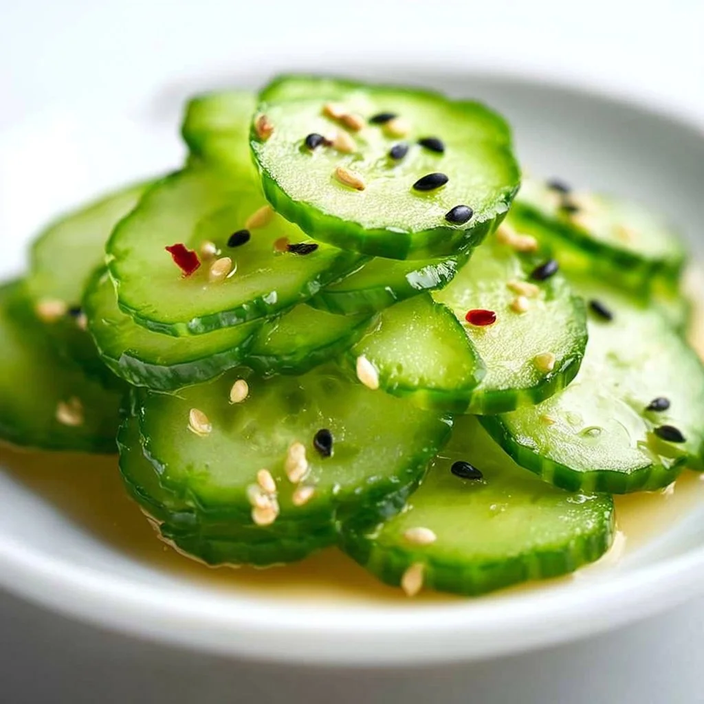 Delicious Japanese cucumber salad with fresh vegetables and dressing.