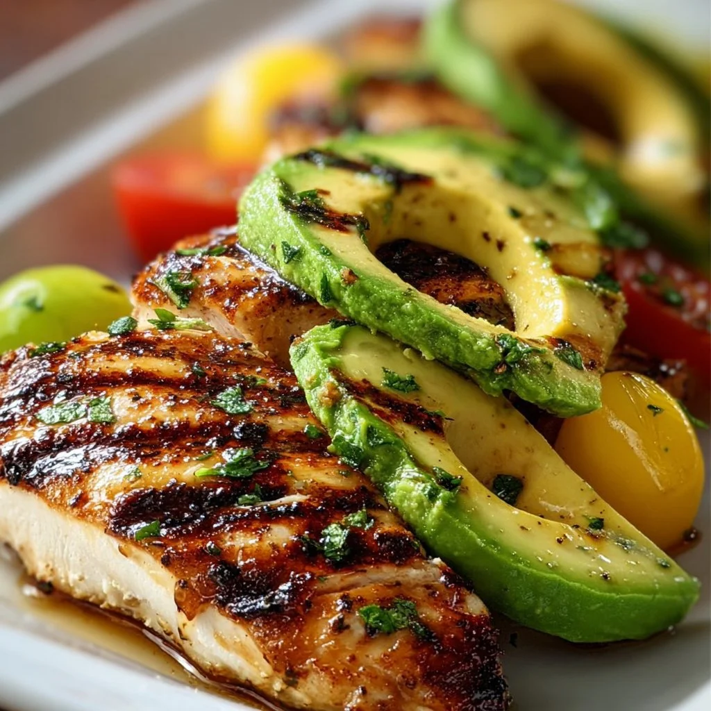 Juicy grilled California avocado chicken served with fresh herbs