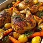 One-Pan Roasted Chicken and Veggies 3 One-pan roasted chicken with assorted vegetables for a quick dinner