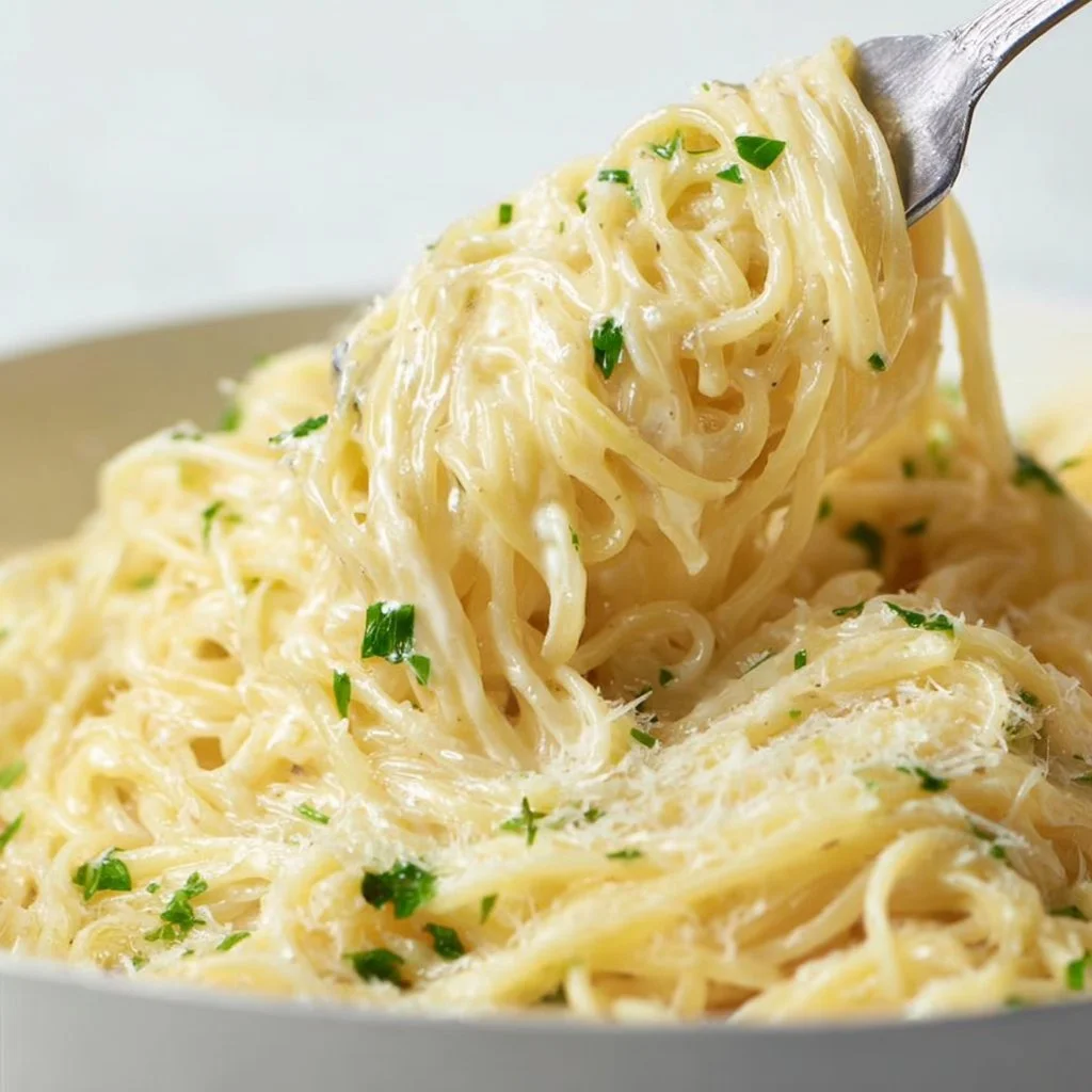 Delicious One Pot Garlic Parmesan Pasta served in a bowl