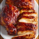 Delicious oven-baked BBQ chicken garnished with herbs