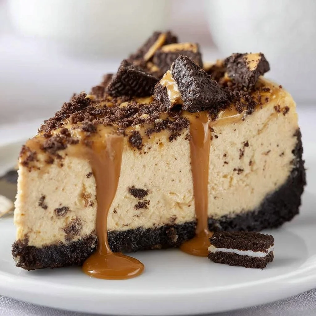 Delicious Peanut Butter Cheesecake with a crunchy Oreo crust