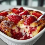Perfect strawberry cream cheese cobbler dessert served in a dish