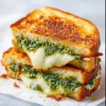 Mouthwatering Pesto Grilled Cheese sandwich with melted cheese and vibrant pesto.