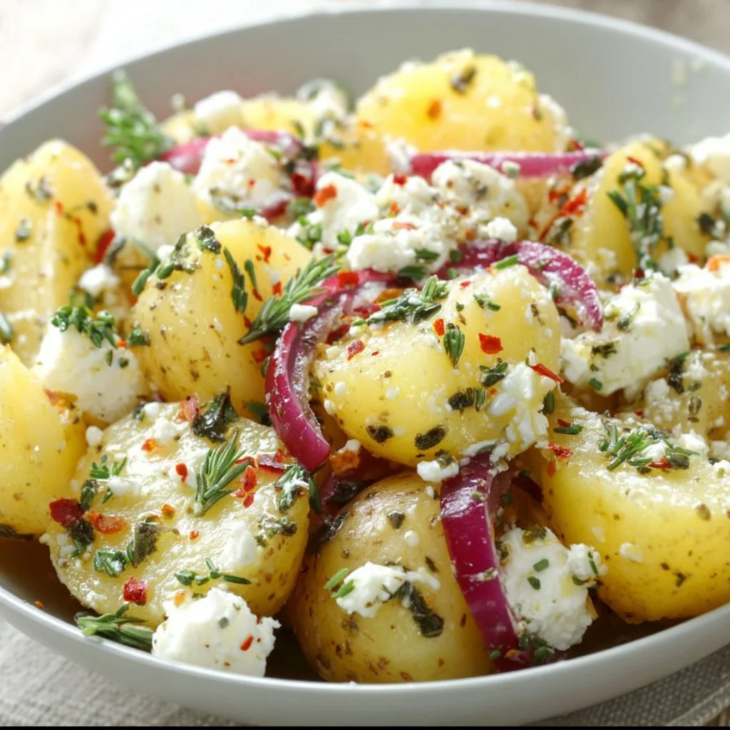 Potato and Feta Salad with fresh herbs and vegetables