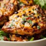 Grilled Santa Fe Chicken garnished with fresh herbs and spices