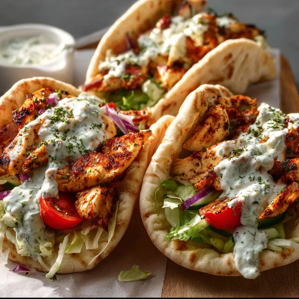 Sheet Pan Chicken Pitas with fresh vegetables and flavorful chicken
