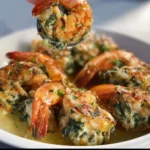 Spinach artichoke stuffed shrimp served on a plate