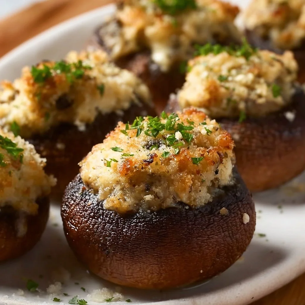 Delicious stuffed mushrooms ready to serve as an appetizer.