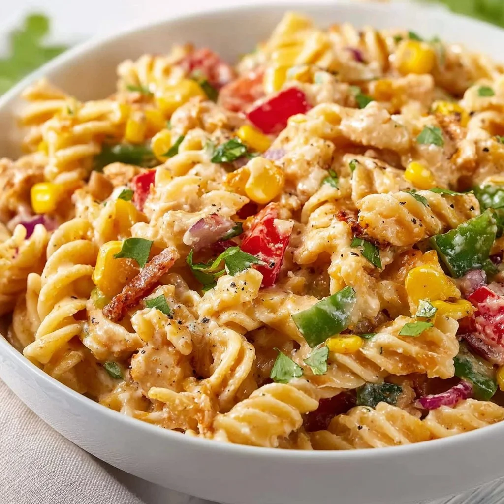 Colorful Taco Pasta Salad with fresh ingredients and vibrant toppings