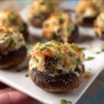 Delicious stuffed mushrooms topped with herbs and cheese ready to be served