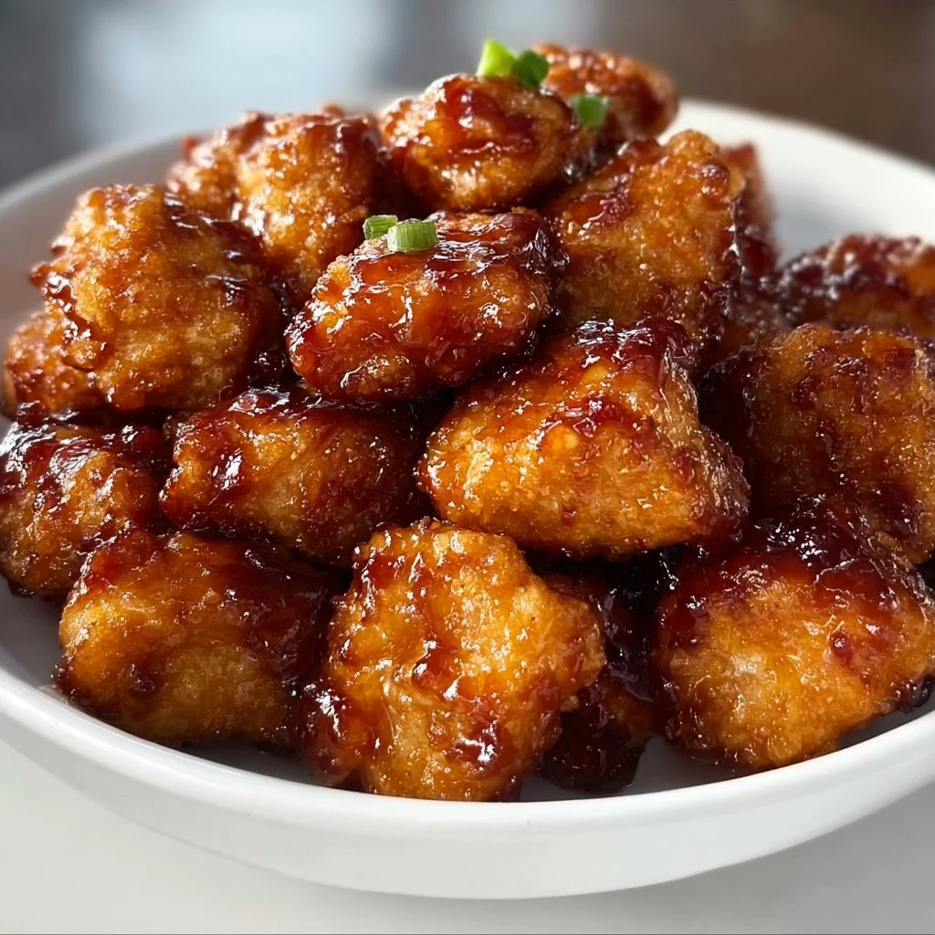 Crispy Air Fryer Honey BBQ Chicken Bites served on a platter