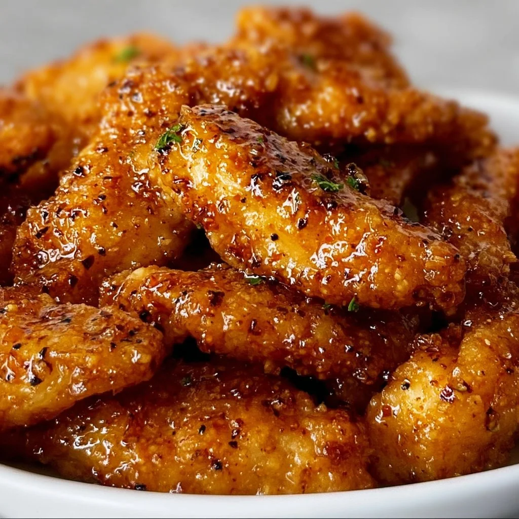 Crispy Air Fryer Honey Butter Garlic Chicken Tenders served on a plate