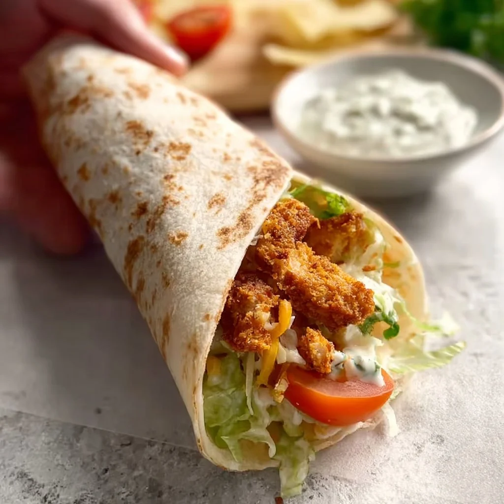Crispy air-fryer snack wrap filled with fresh ingredients and served on a plate.