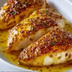 Baked Honey Mustard Chicken Breasts 3 Baked Honey Mustard Chicken Breasts garnished with herbs