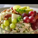 Best ever chicken salad with grapes and apples served in a bowl