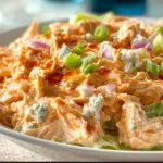 Delicious Buffalo Chicken Salad with spicy chicken and fresh vegetables