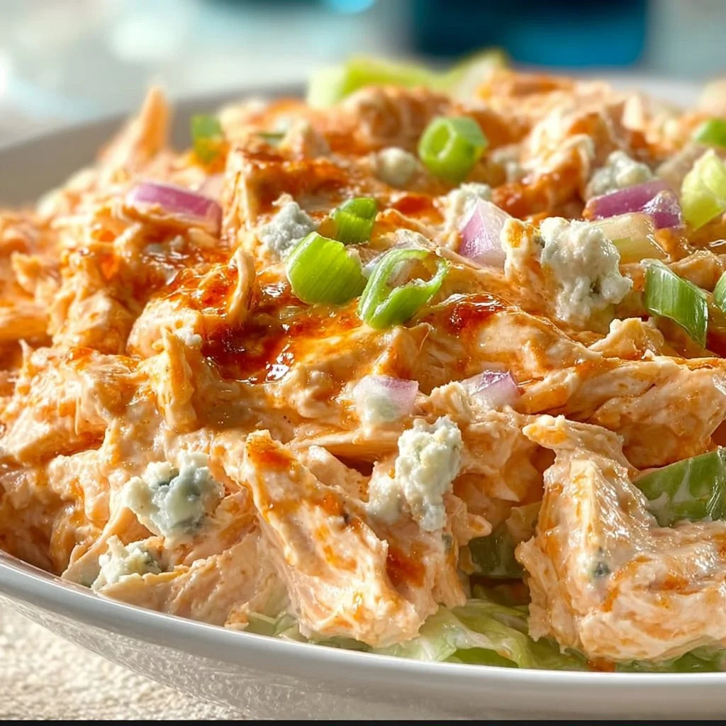 Delicious Buffalo Chicken Salad with spicy chicken and fresh vegetables