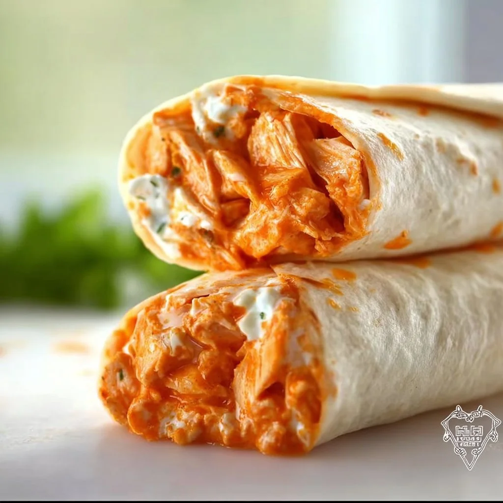 Buffalo Chicken Wraps with spicy chicken and fresh vegetables