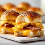 Cheese Breakfast Sliders served on a platter with fresh herbs and garnishes