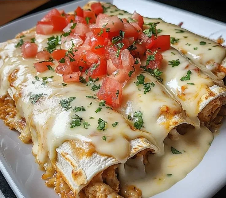 Cheese Chicken Enchiladas served with toppings and garnishes