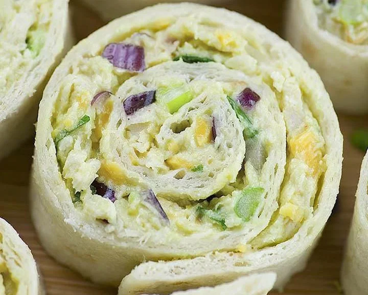 Delicious chicken avocado salad roll ups ready to serve