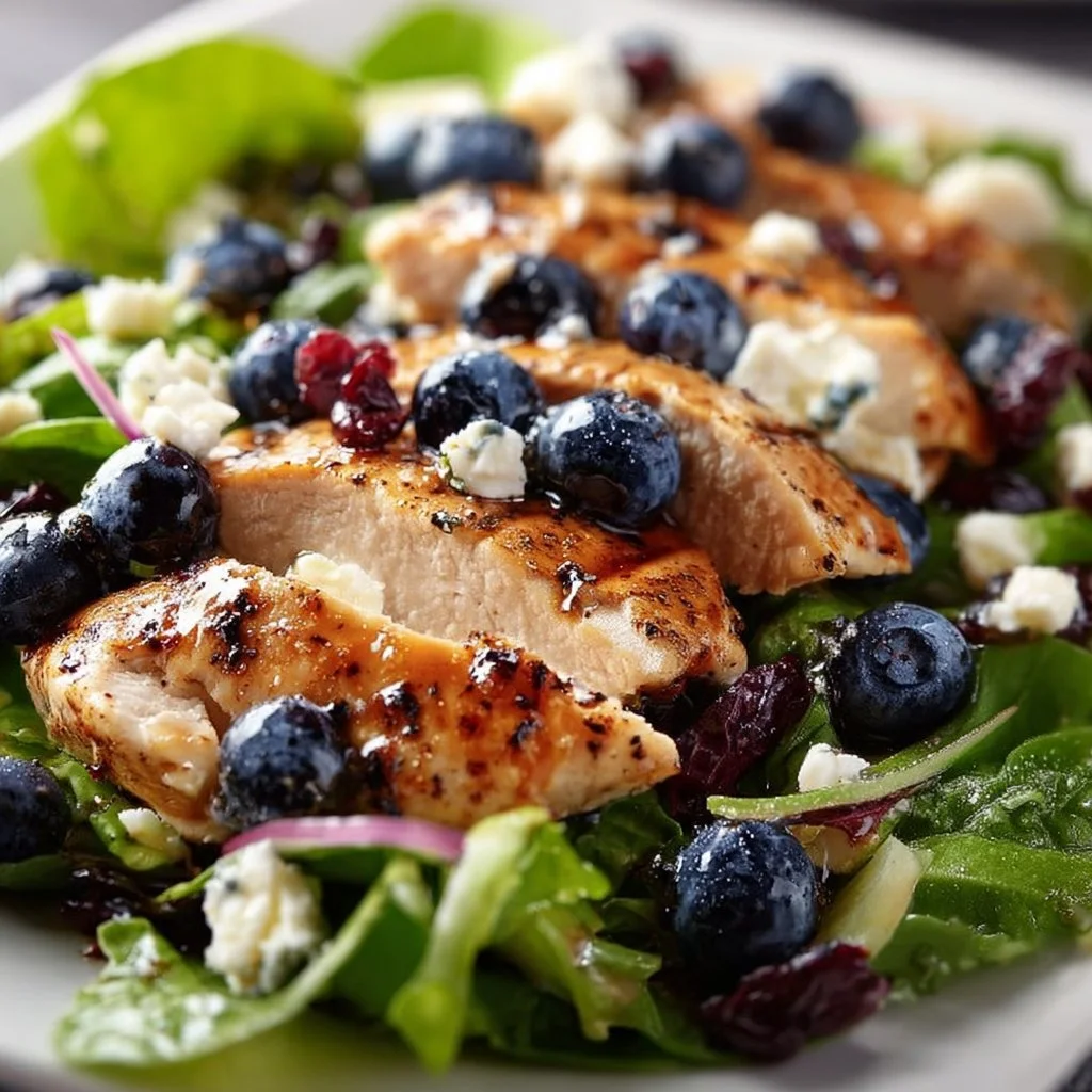 Fresh Chicken Blueberry Feta Salad with colorful ingredients for a nutritious dish.