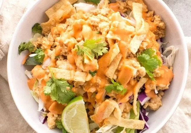 Chicken Wonton Tacos in a Bowl