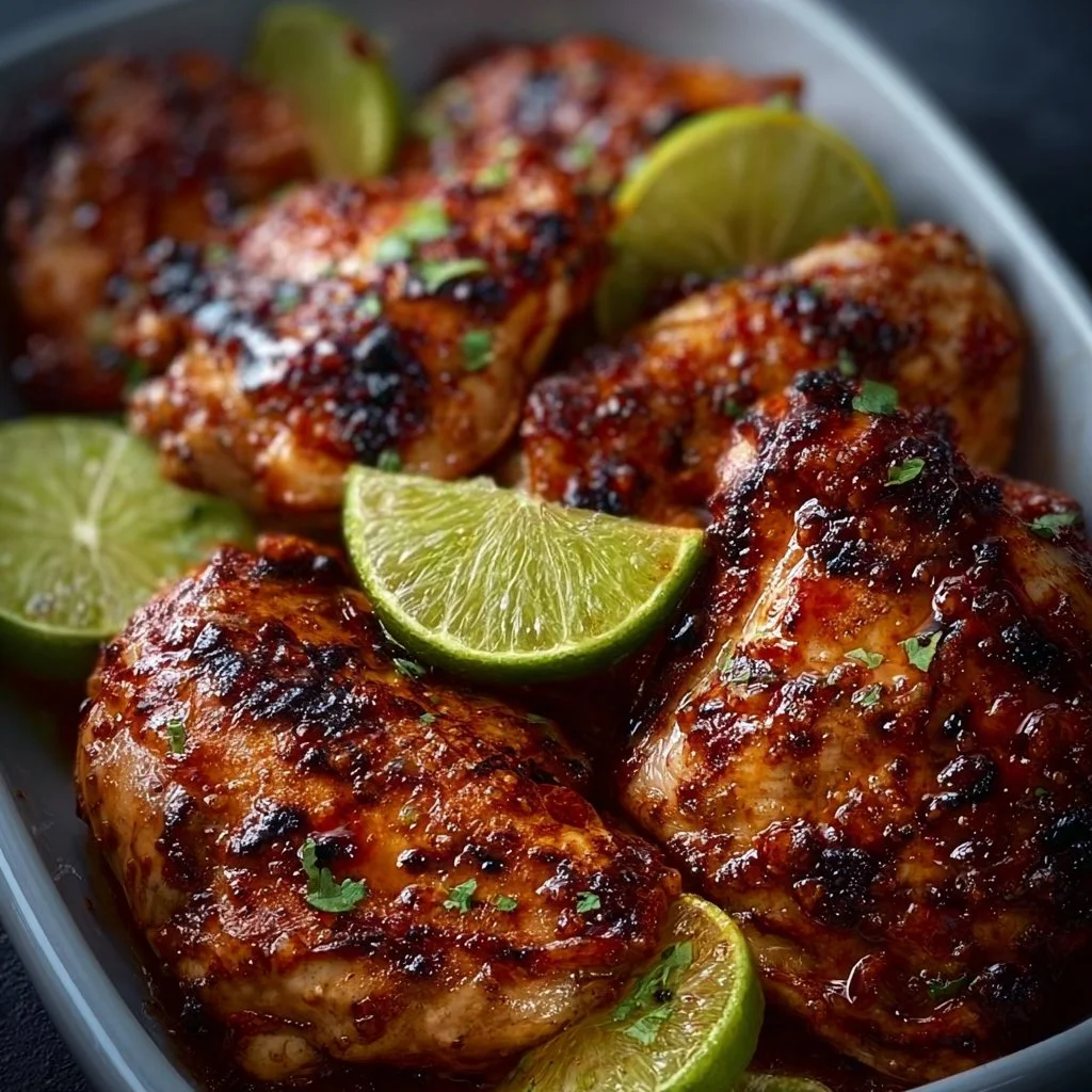 Delicious Chili Lime Chicken garnished with lime and cilantro
