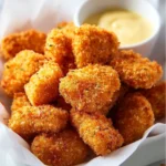 Crispy Baked Chicken Nuggets 3 Crispy baked chicken nuggets served with dipping sauce