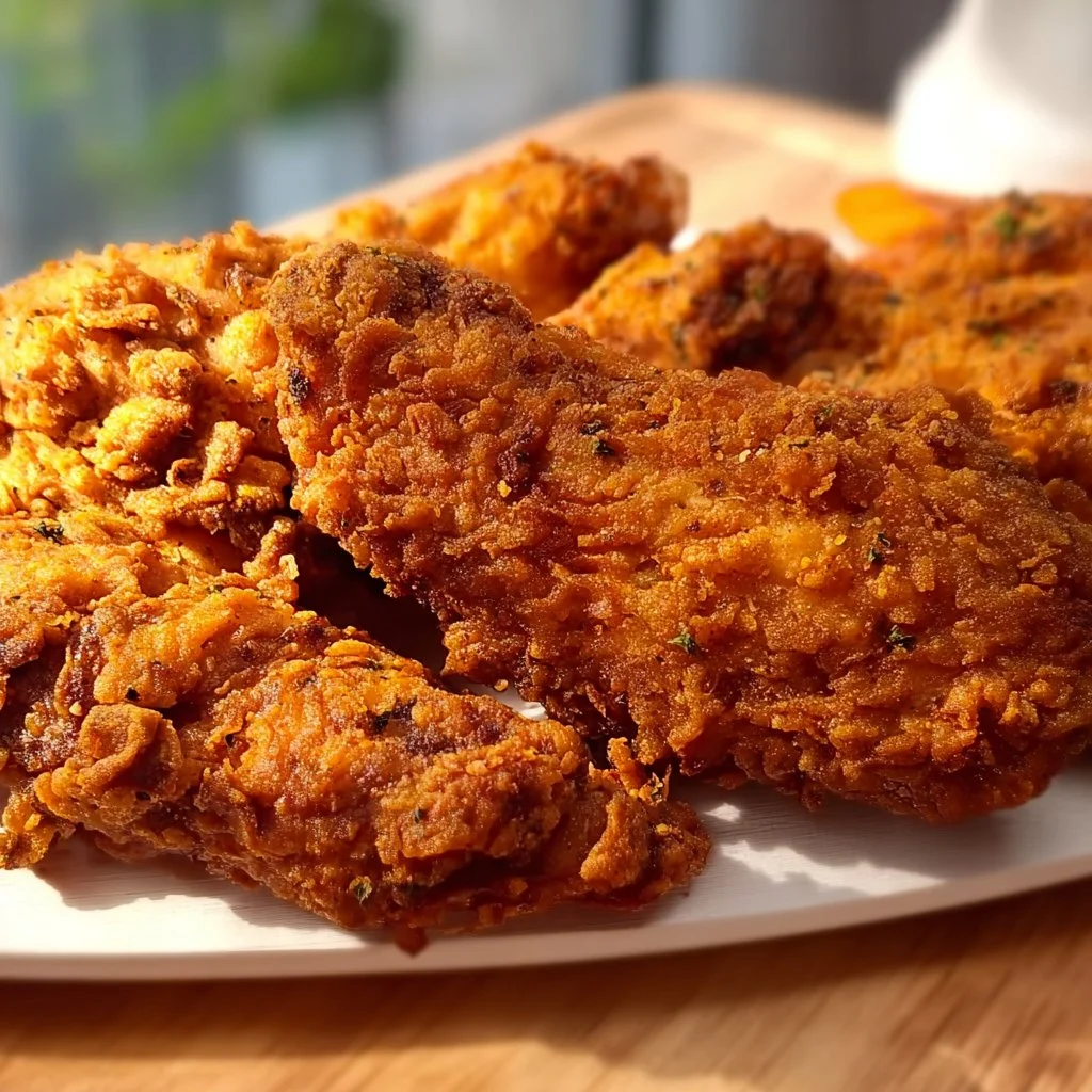 Delicious crispy chicken served with dipping sauce on a plate