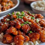 Crispy Honey Garlic Chicken 3 Crispy honey garlic chicken garnished with sesame seeds and green onions