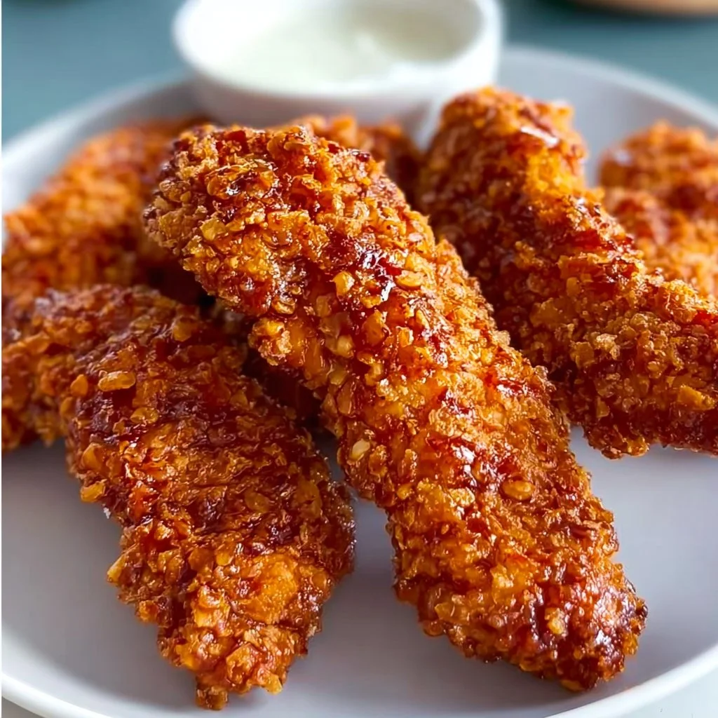Crispy hot honey chicken tenders served with dipping sauce