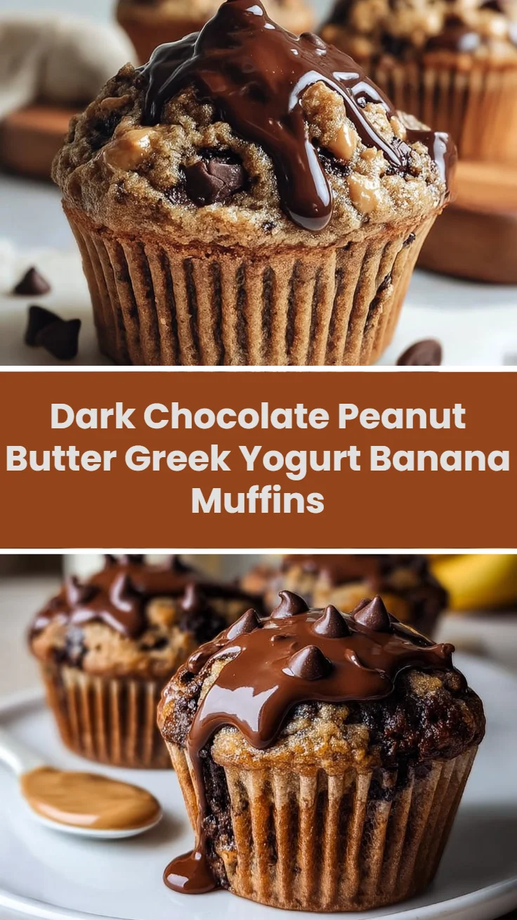 Dark Chocolate Peanut Butter Greek Yogurt Banana Muffins